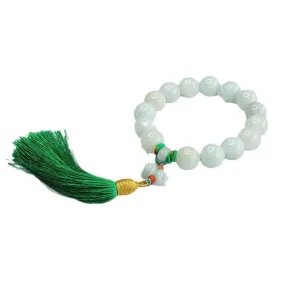 Ethnic Wind Sterling Silver Bracelet with Natural Burmese Jade and Gourd Tassel