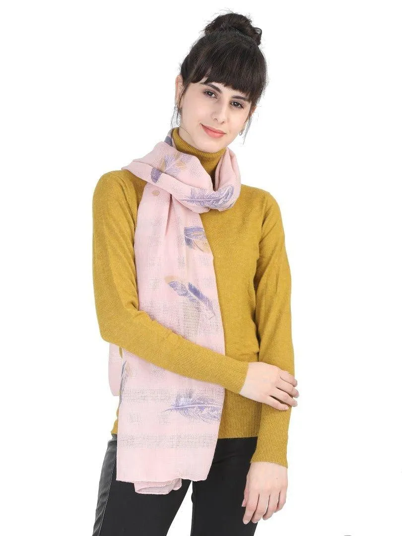 FabSeasons Premium Baby Pink Printed Cotton Scarf for Summer & Winter