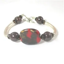 Fair Trade Kazuri  Red & Brown Bead Bangle Bracelet