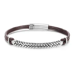 FANCIME FOOTPRINT Mens Leather Sterling Silver Bracelet