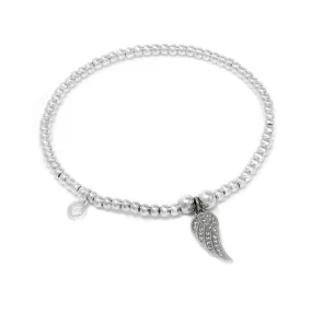 Feather Ball Bracelet with CZ Stones - Sterling Silver