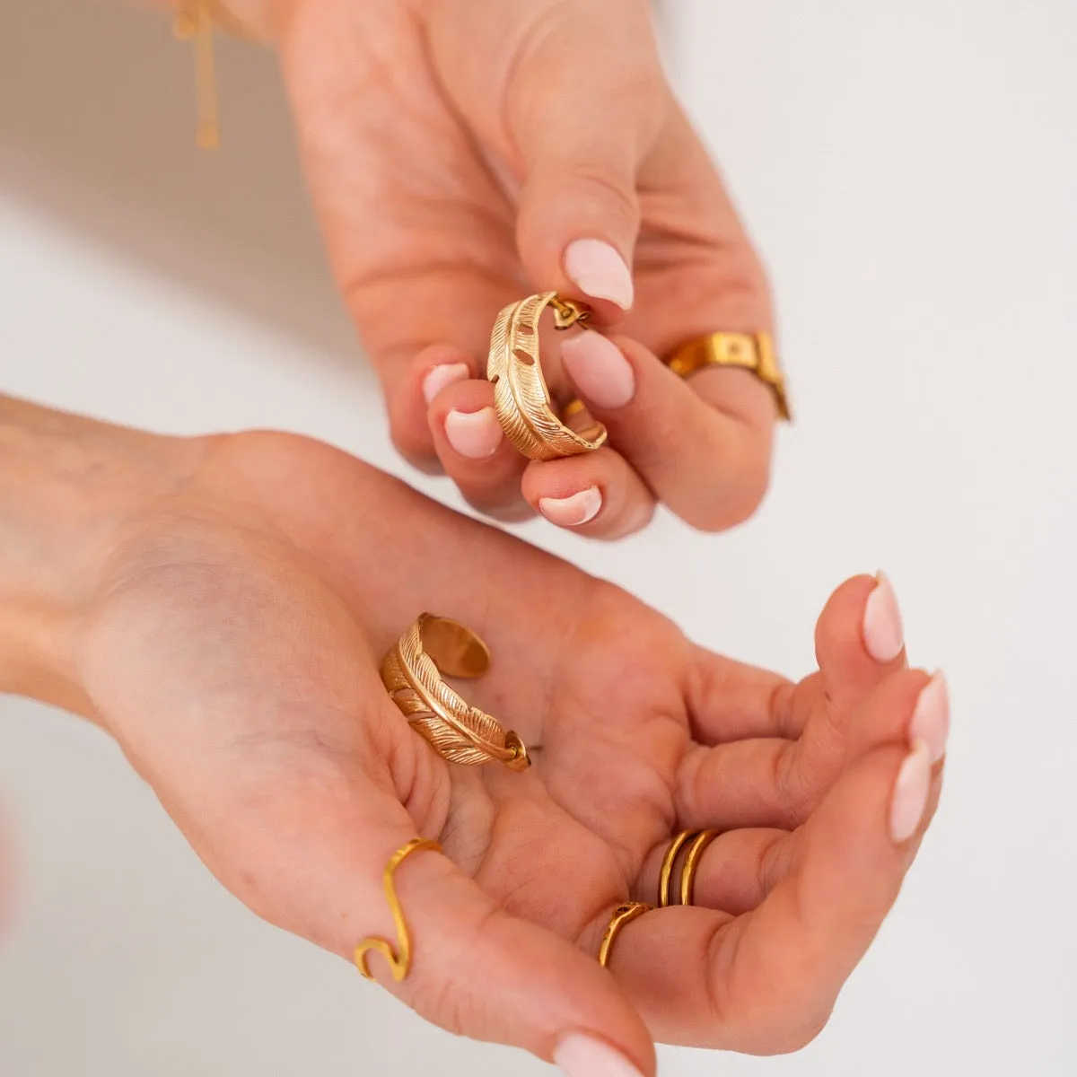 Feather Hoop Earrings - Gold