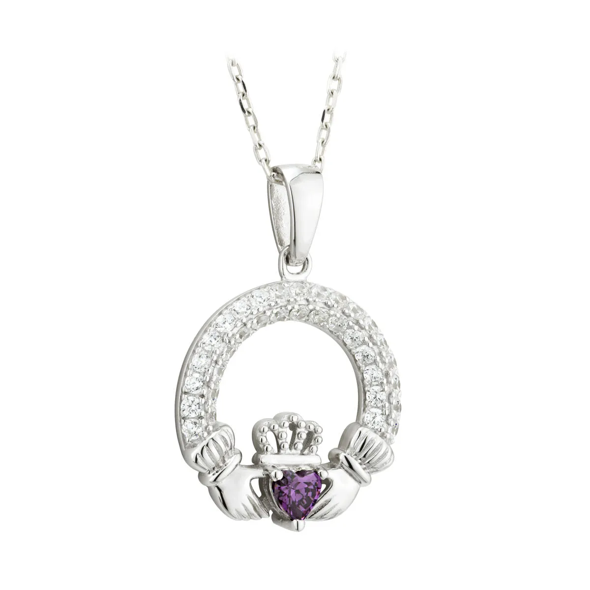 February Birthstone Claddagh Necklace