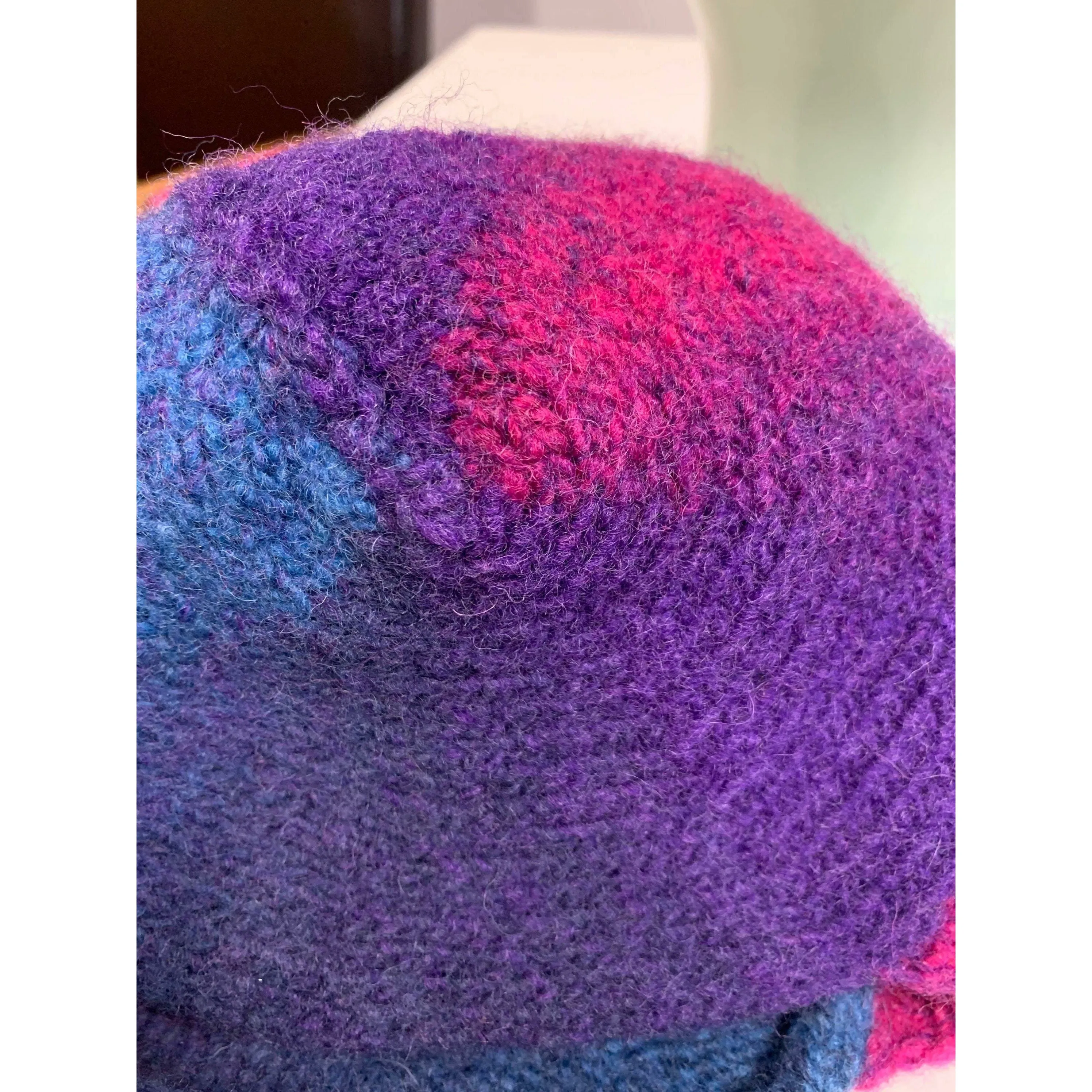 Felted hand knit lambs wool bomber style hat in muti colors. Major warmth. Perfect walking hat. Free shipping