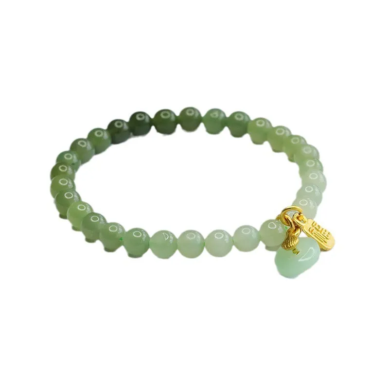 Fortune's Favor Sterling Silver Bracelet with Natural Hetian Jade Qingshui Gradient and Ping An Clasp for Women