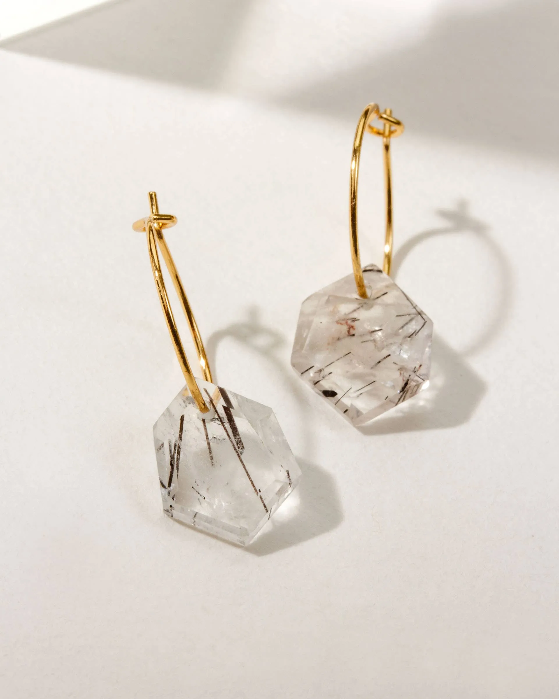 Geometry Mini Hoop Earrings - Tourmalinated Quartz