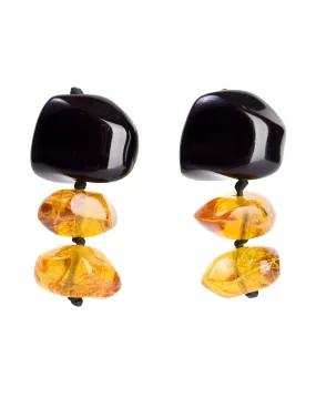 Gerda Lynggaard Monies Vintage Chunky Black Resin Amber Dangle Earrings