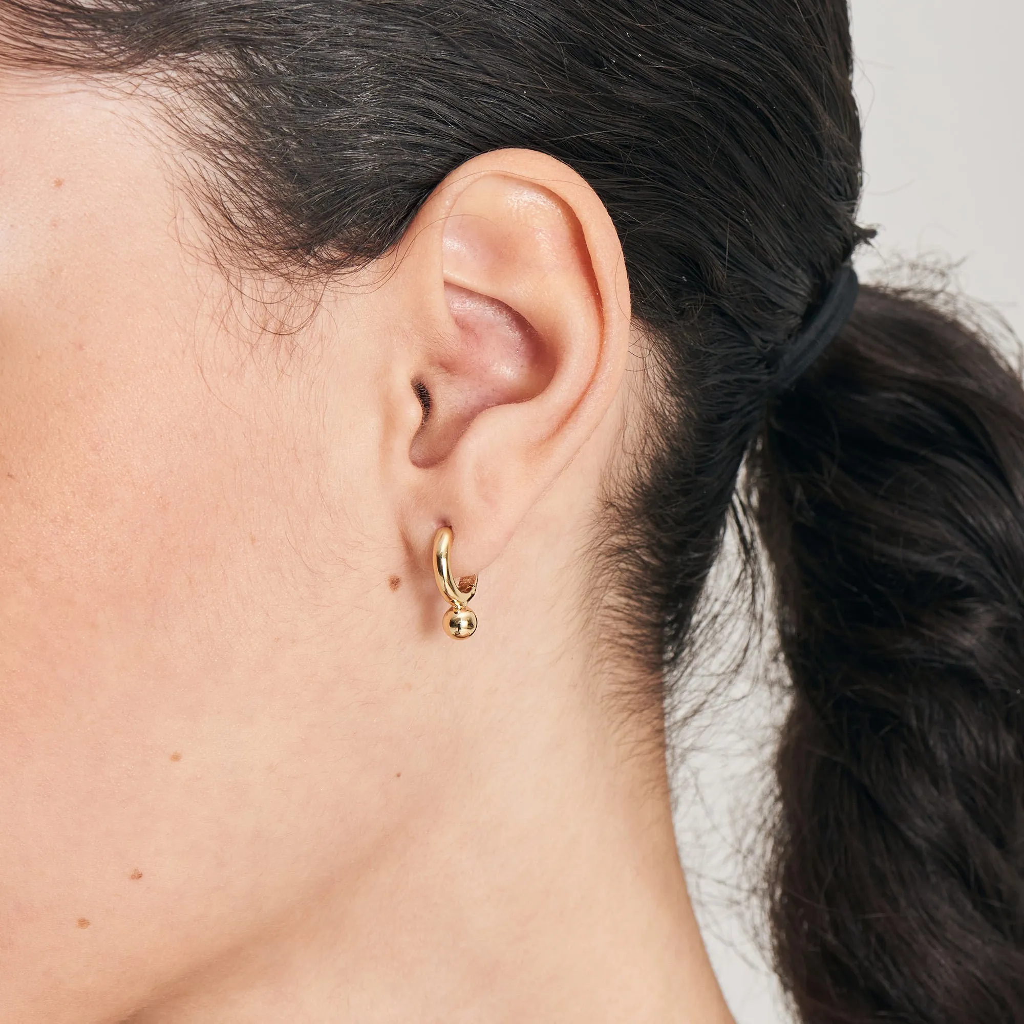 Gold Orb Drop Huggie Hoop Earrings