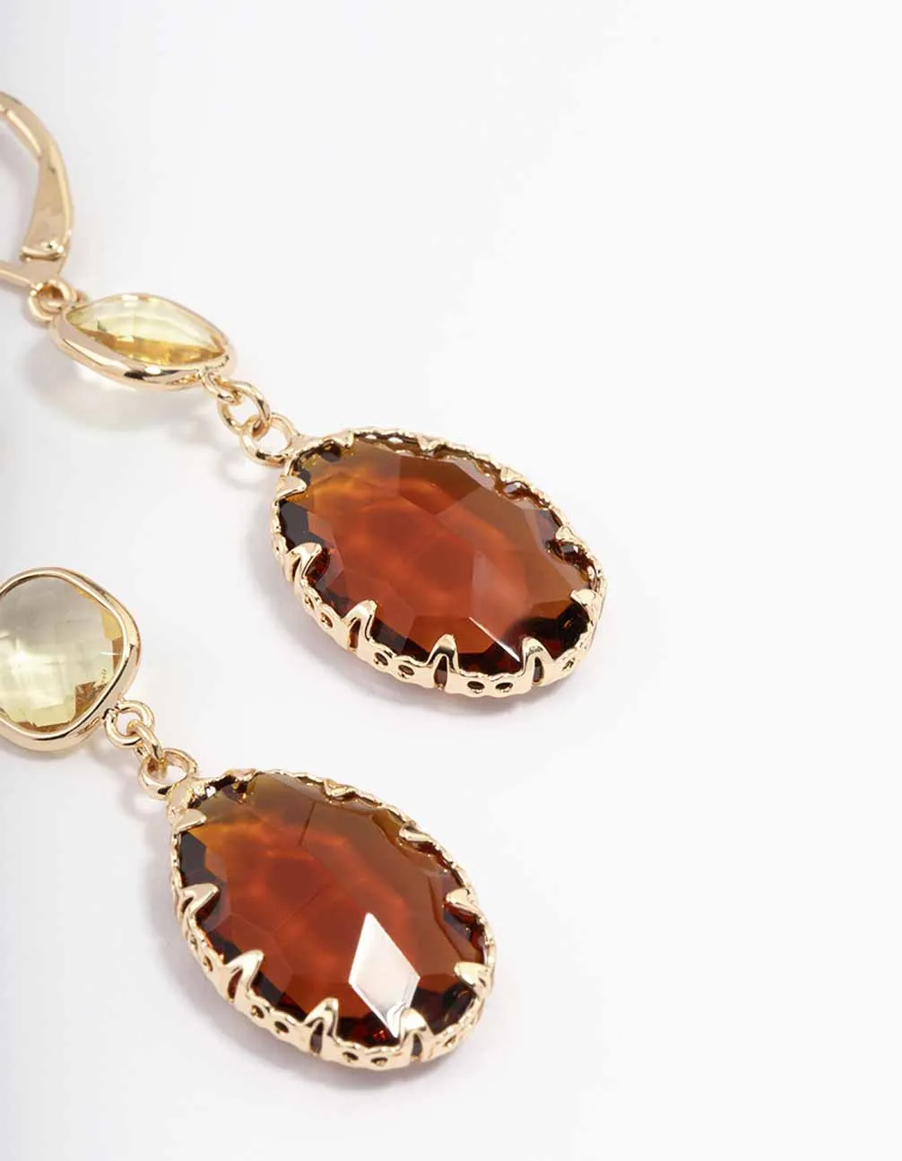 Gold Square & Oval Drop Earrings