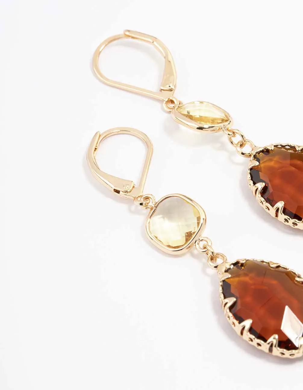 Gold Square & Oval Drop Earrings