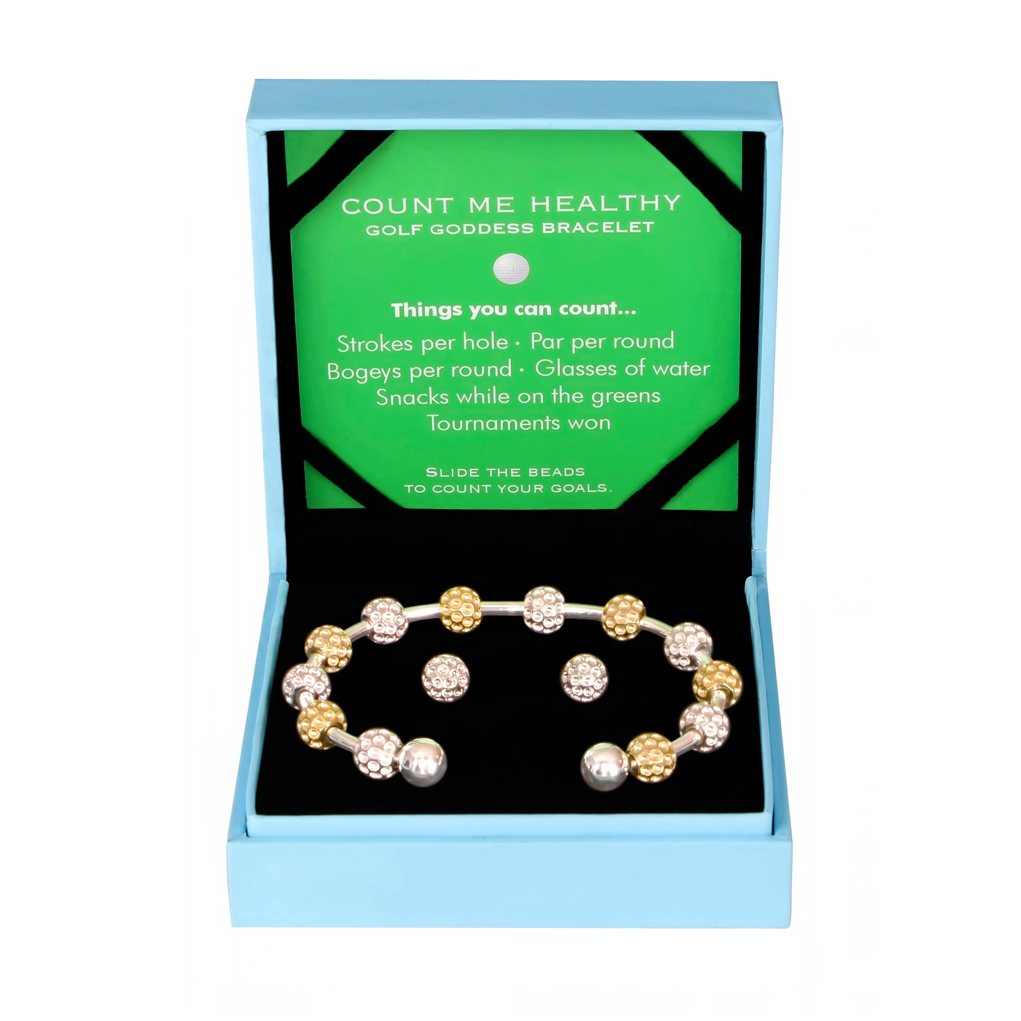 Golf Goddess Gift Set - Two-Tone Golf Ball Bead Stroke Counter Bracelet and Silver Golf Ball Earrings