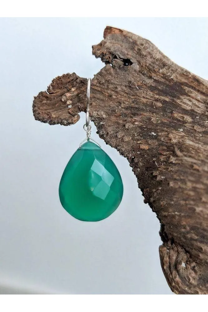 Green Chalcedony Gemstone Dangling Earrings