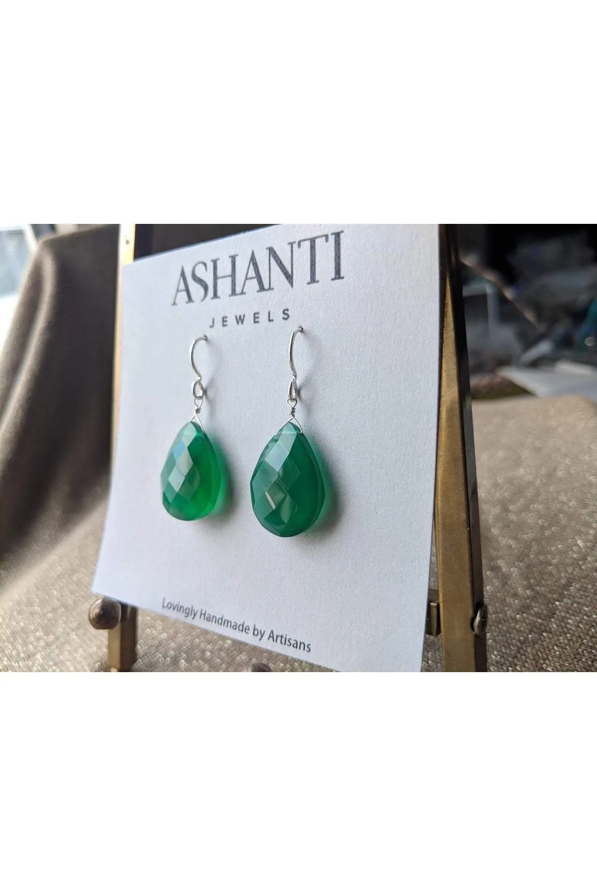 Green Chalcedony Gemstone Dangling Earrings