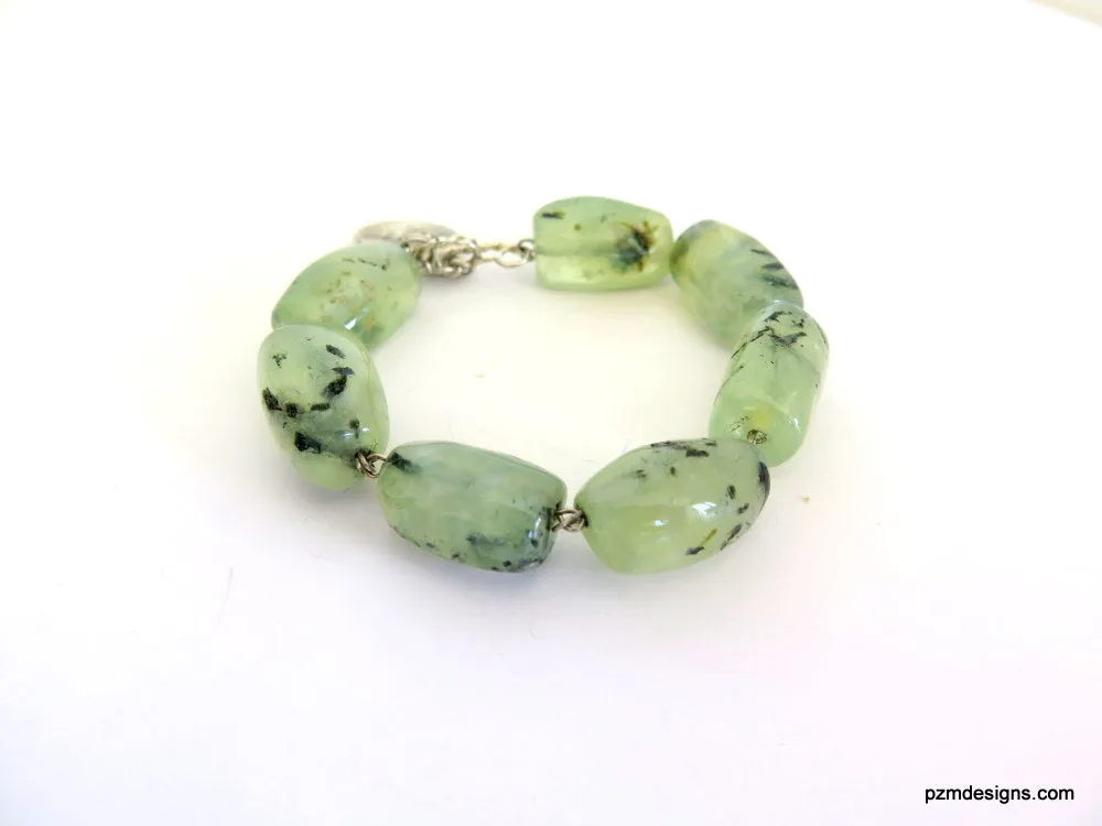 Green Gemstone Bracelet, Prehnite Gemstone Line Bracelet, Gift for Her