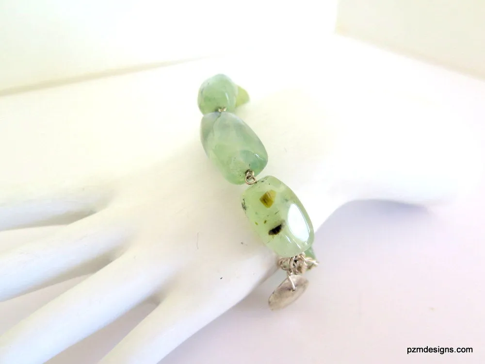 Green Gemstone Bracelet, Prehnite Gemstone Line Bracelet, Gift for Her