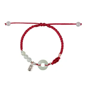 Hand-Woven Red Rope Bracelet with Natural Hetian Jade Ping'an Buckle