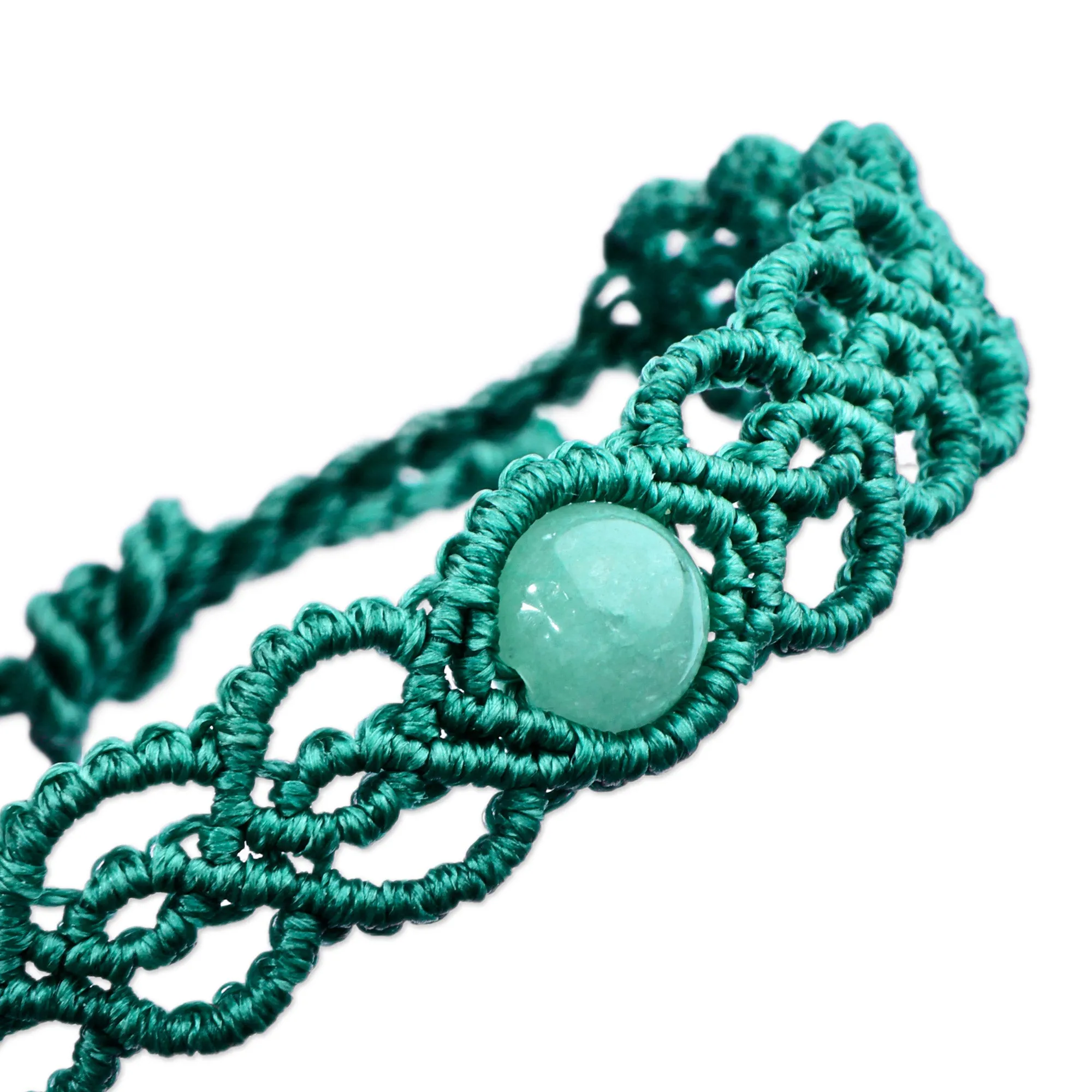 Handmade Aqua Macrame Wristband Bracelet with Jade Pendant - Stylish Aqua | NOVICA