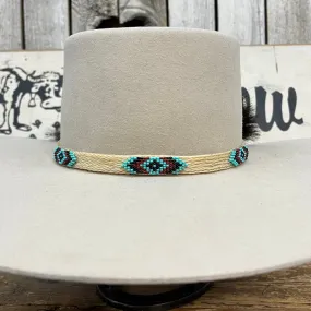 Hat Band | Horsehair w/Bead Appliqué White/Turquoise/Rust/Black