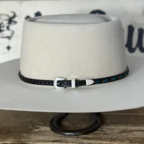 Hatband | Black Leather w/Brown and Turquoise Horsehair Overlay Braid