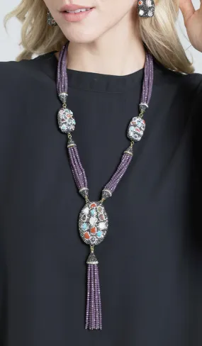 Hilwa Purple Amethyst and Multicolor Long Statement Necklace