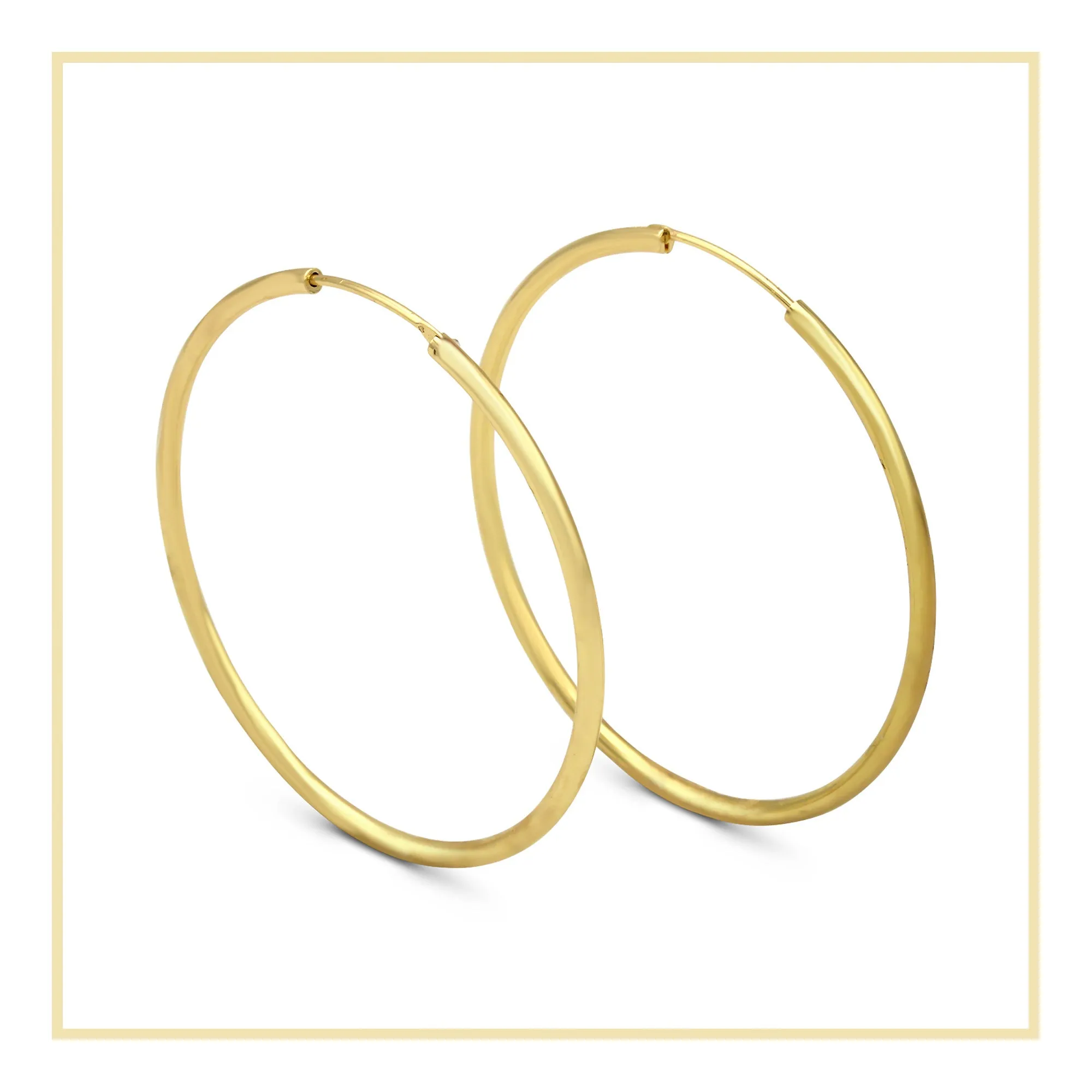 Hoop Earrings 14K Gold Plate 2 mm Hip Hop Hoops Ear Jewelry 25 - 70 mm Women