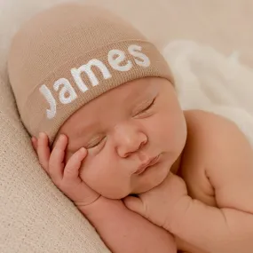 ilybean Personalized Tan Hospital Newborn Boy Hospital Hat Nursery Beanie