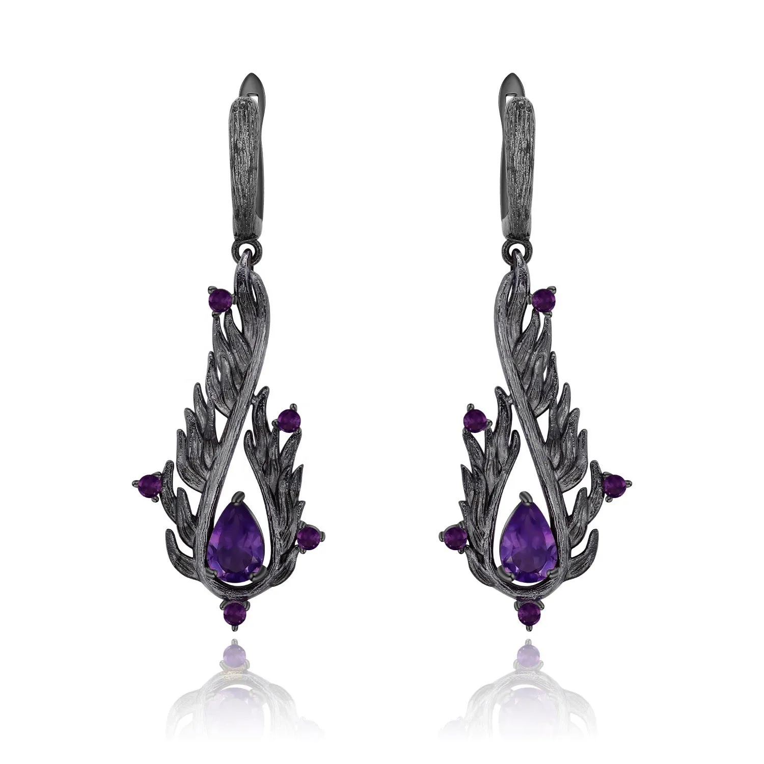 Italian Retro Style Inlaid Natural Amethyst Creative Shape Sterling Silver Drop Earrings for Women