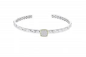 Italian silver hinge bracelet with 0.17ct H color VS diamonds and solid 14k yellow gold accent