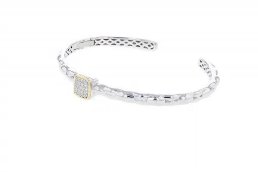 Italian silver hinge bracelet with 0.17ct H color VS diamonds and solid 14k yellow gold accent