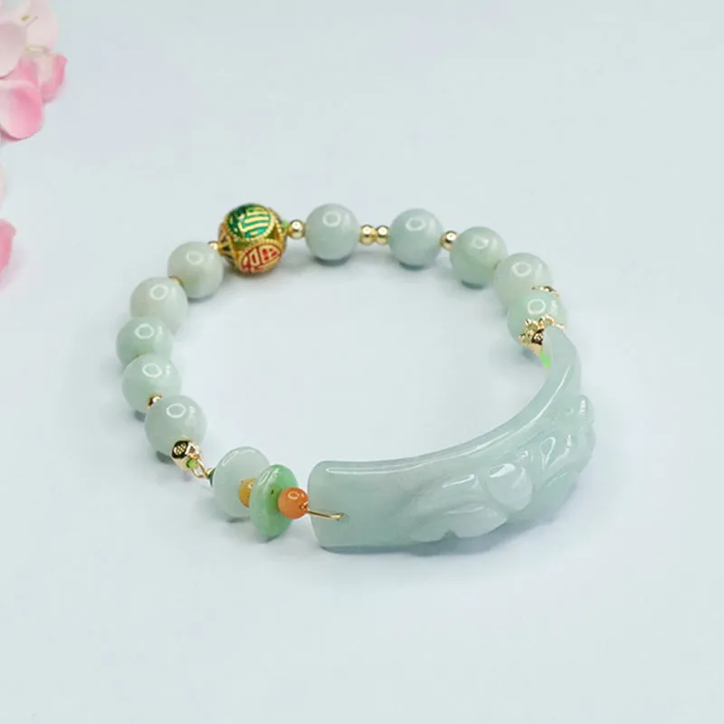 Jade Pixiu Blessing Bead Sterling Silver Bracelet