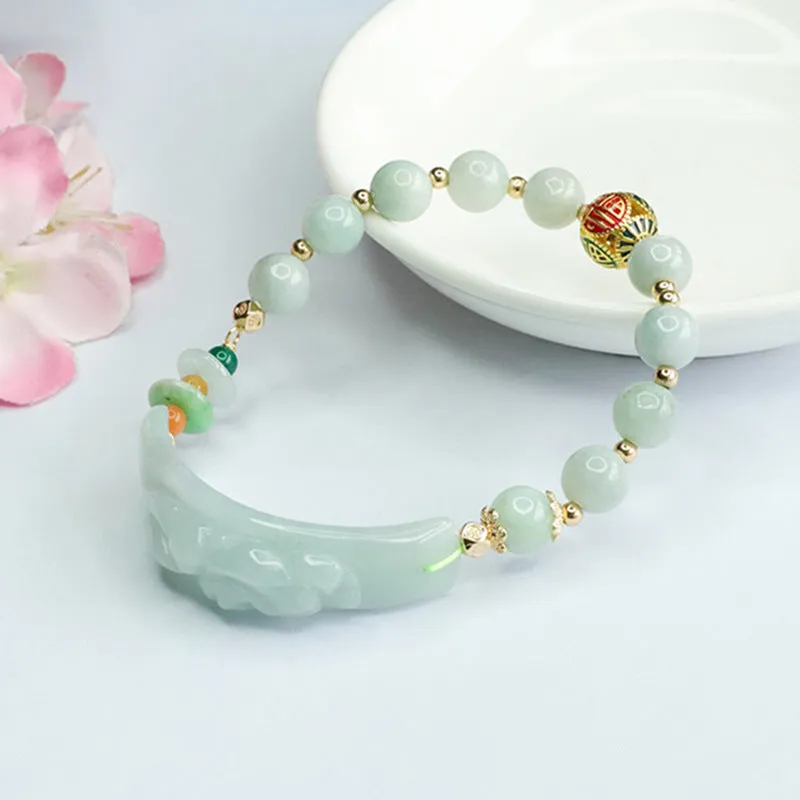 Jade Pixiu Blessing Bead Sterling Silver Bracelet