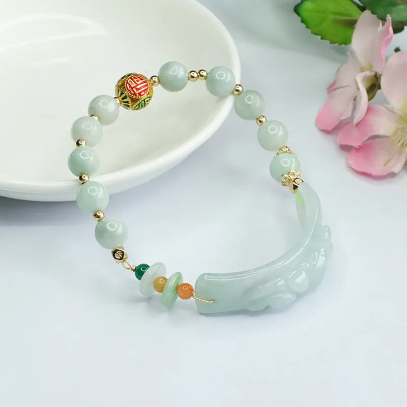 Jade Pixiu Blessing Bead Sterling Silver Bracelet