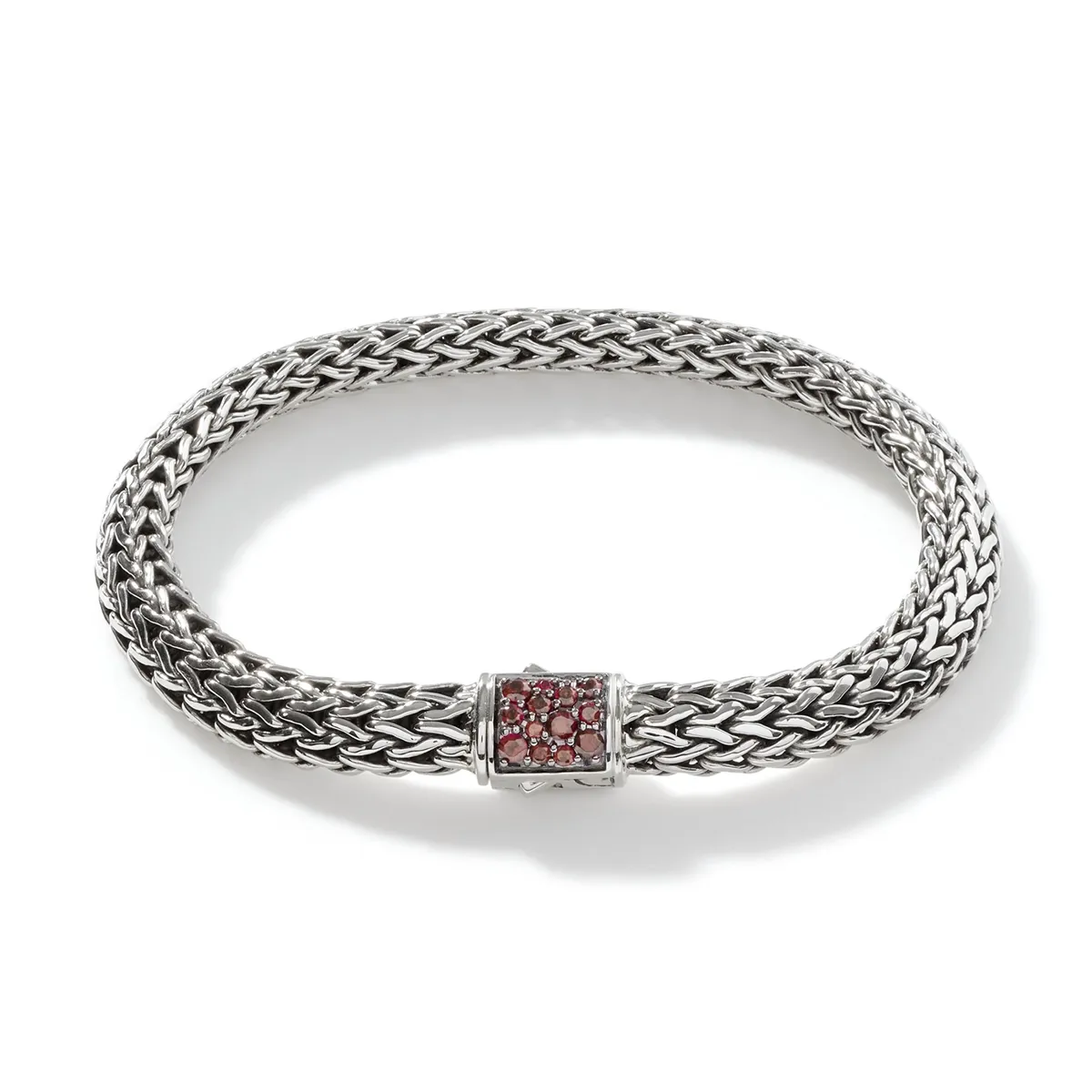 John Hardy Classic Chain Sterling Silver Small Reversible 6.5mm Bracelet with Garnet and Black Sapphire