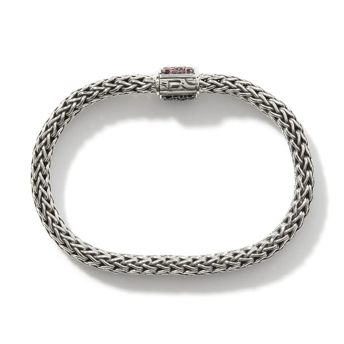 John Hardy Classic Chain Sterling Silver Small Reversible 6.5mm Bracelet with Garnet and Black Sapphire