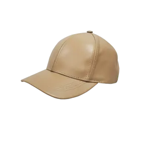 Khaki Men's Genuine Cowhind Leather Adjustable Baseball Cap