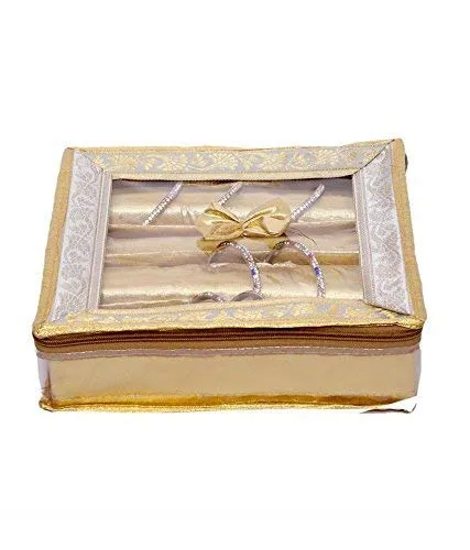 Kuber Industries 4 Rod Brocade Bangle Box (3 cm X 27 cm X 36 cm, 4 Rods, Golden) (KI40215)