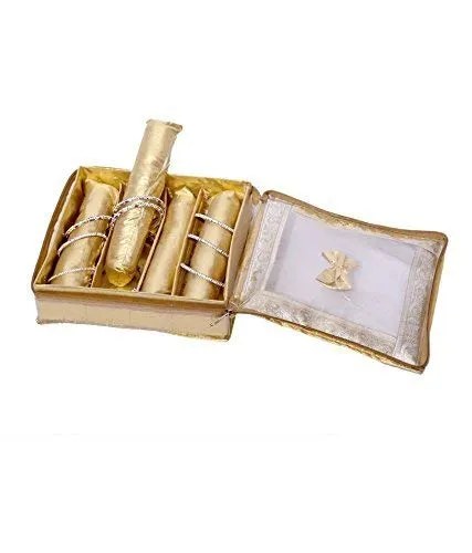 Kuber Industries 4 Rod Brocade Bangle Box (3 cm X 27 cm X 36 cm, 4 Rods, Golden) (KI40215)