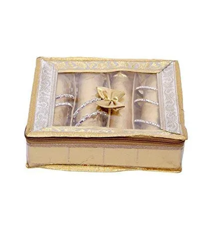 Kuber Industries 4 Rod Brocade Bangle Box (3 cm X 27 cm X 36 cm, 4 Rods, Golden) (KI40215)