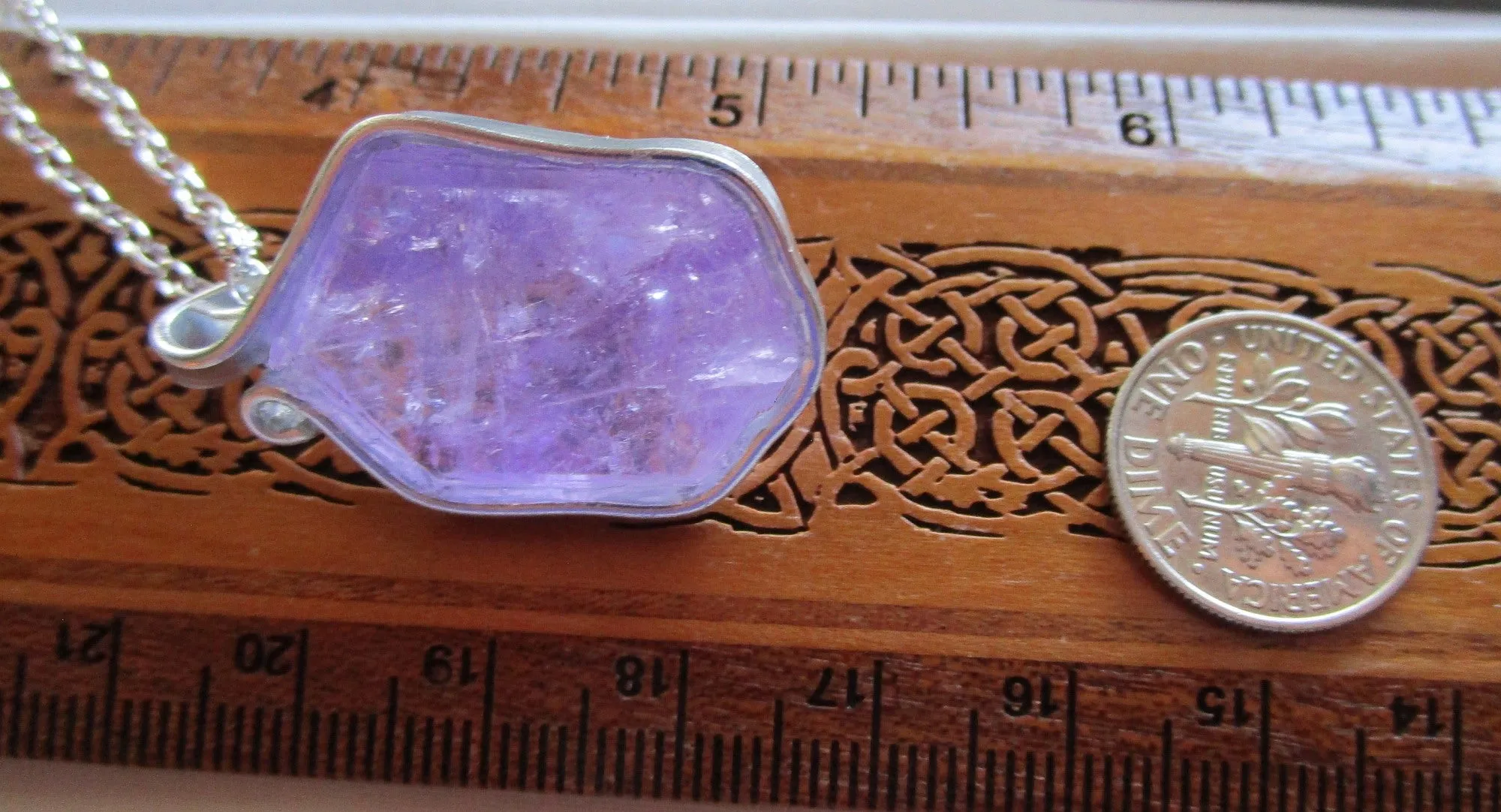 Lavender Amethyst Natural Carved Hexagon Crystal Pendant Necklace