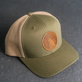 Leather Patch Trucker Style Hat - Wolf Stamp