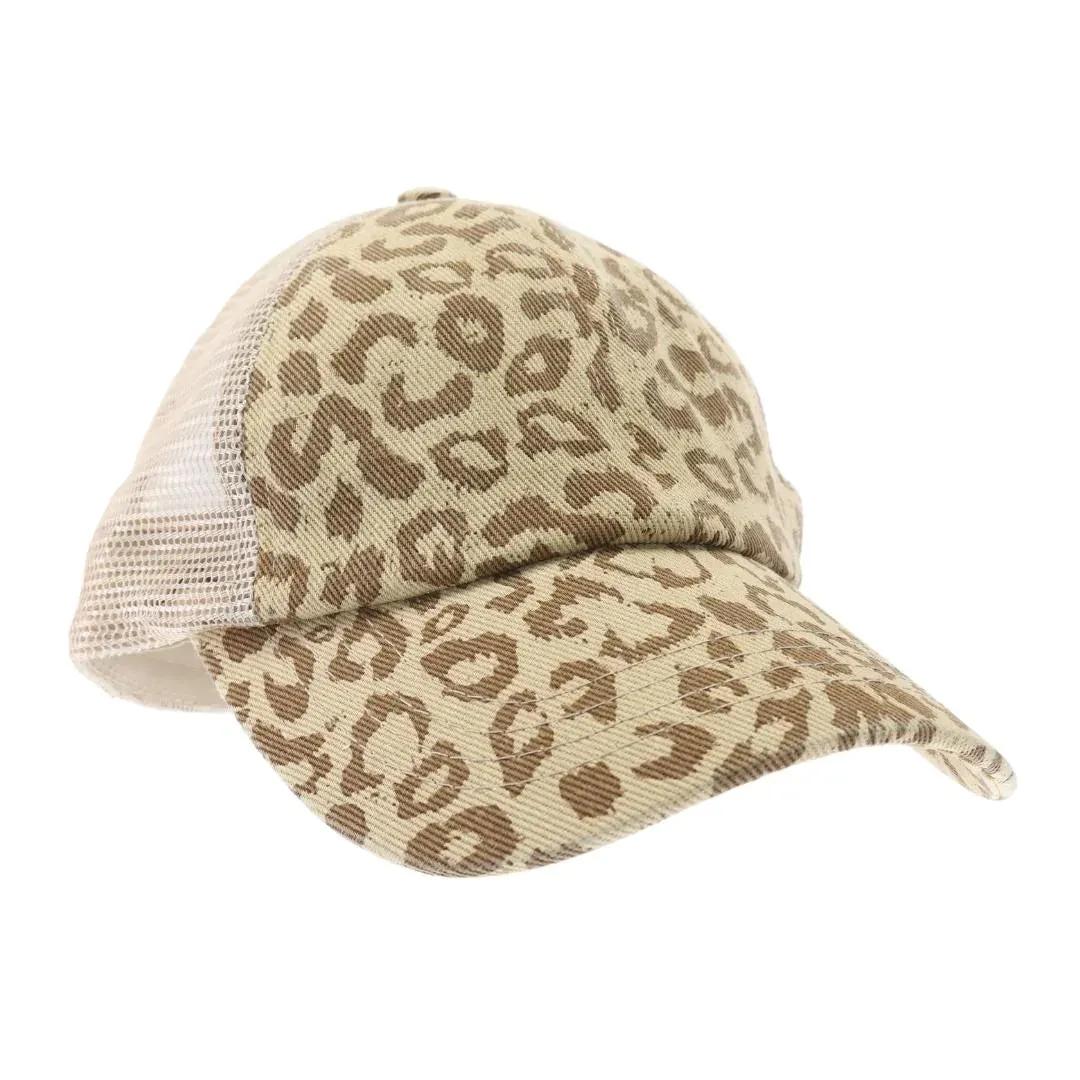 LEOPARD DENIM HIGH PONYTAIL CAP