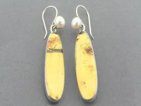 long amber & pearl earrings - sterling silver