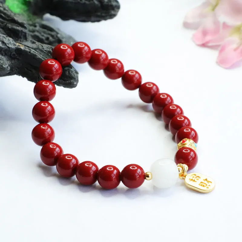 Lucky Blessings Cinnabar and White Jade Bracelet