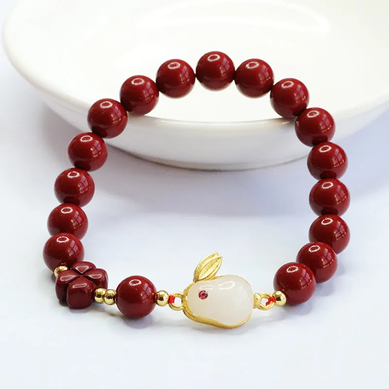 Lucky Charm Sterling Silver Bracelet with Purple Gold Sand and Cinnabar Stone