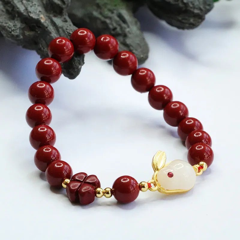 Lucky Charm Sterling Silver Bracelet with Purple Gold Sand and Cinnabar Stone