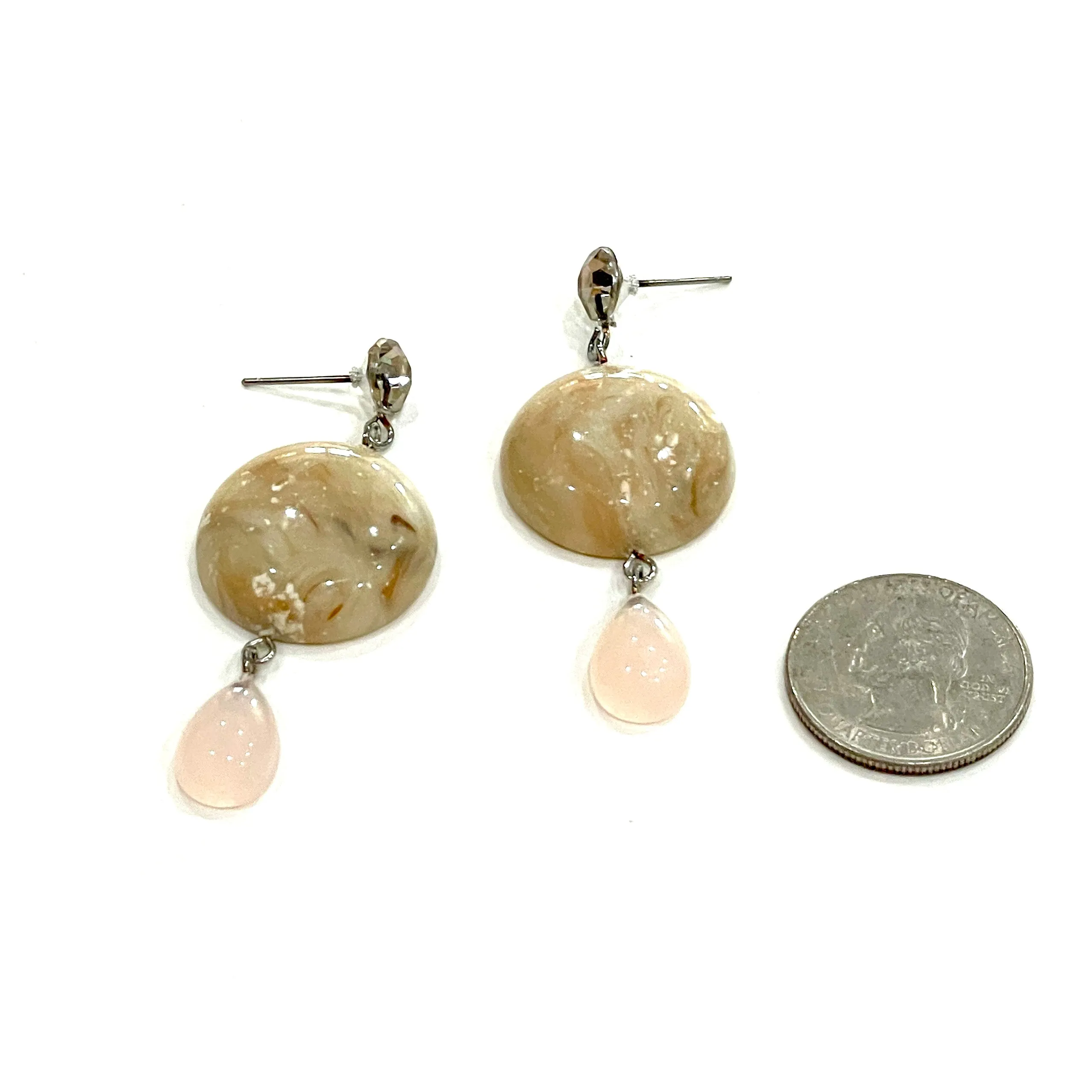 Marbled Bone & Rose Quartz Lucite Trinket Earrings