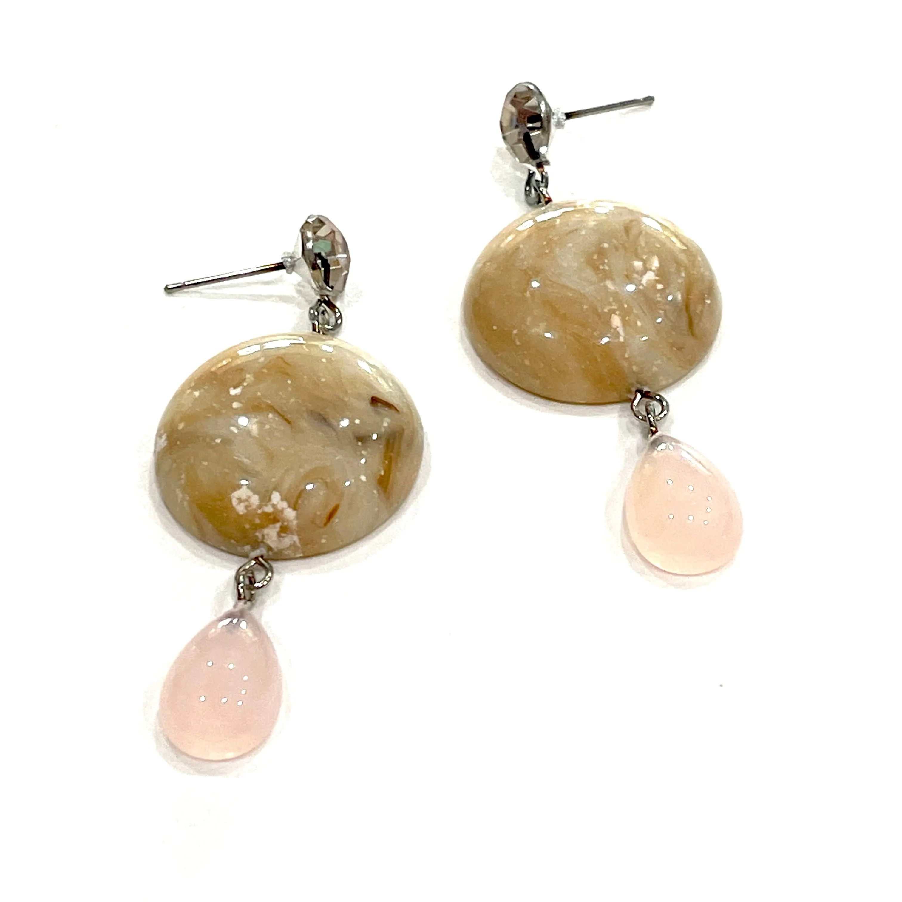 Marbled Bone & Rose Quartz Lucite Trinket Earrings