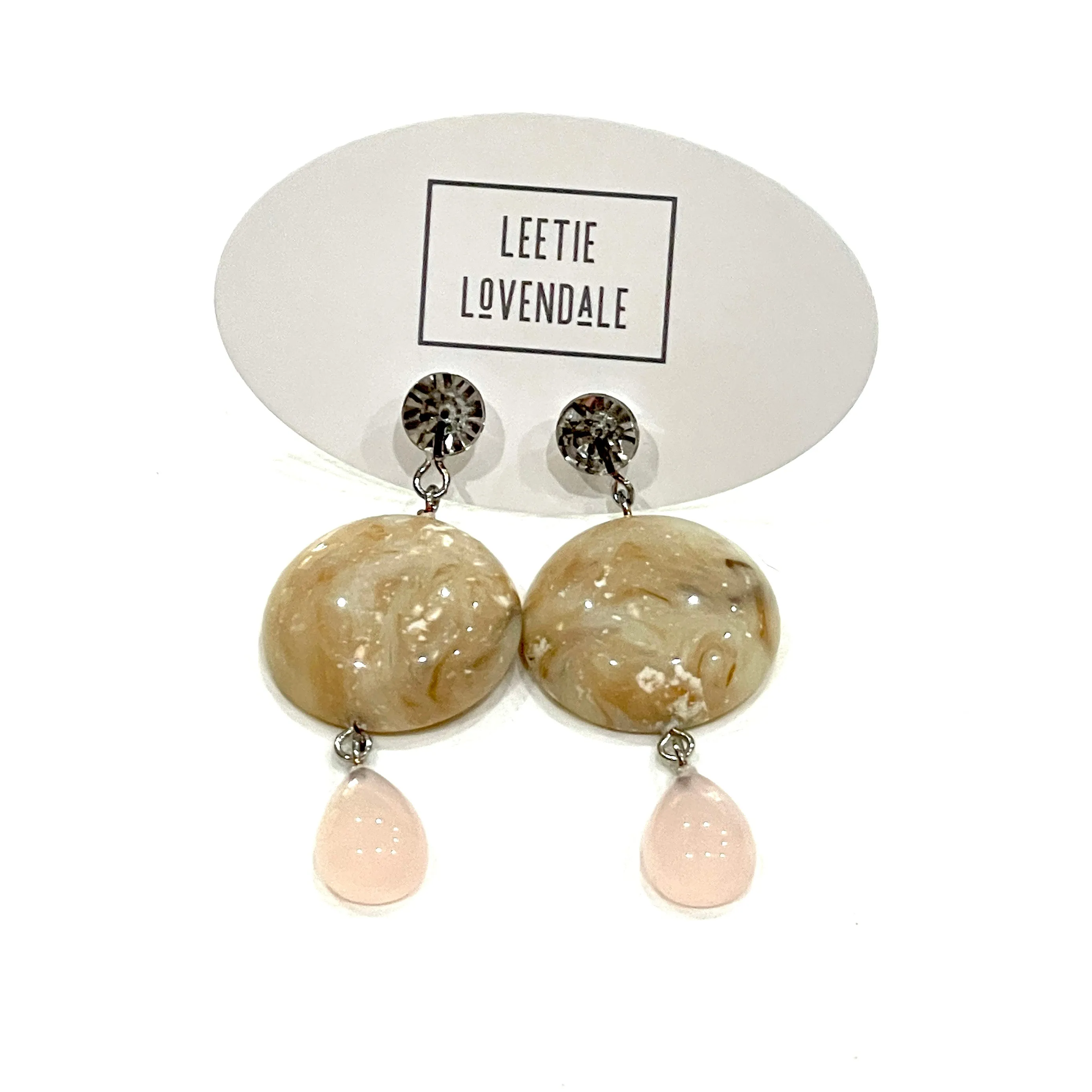 Marbled Bone & Rose Quartz Lucite Trinket Earrings