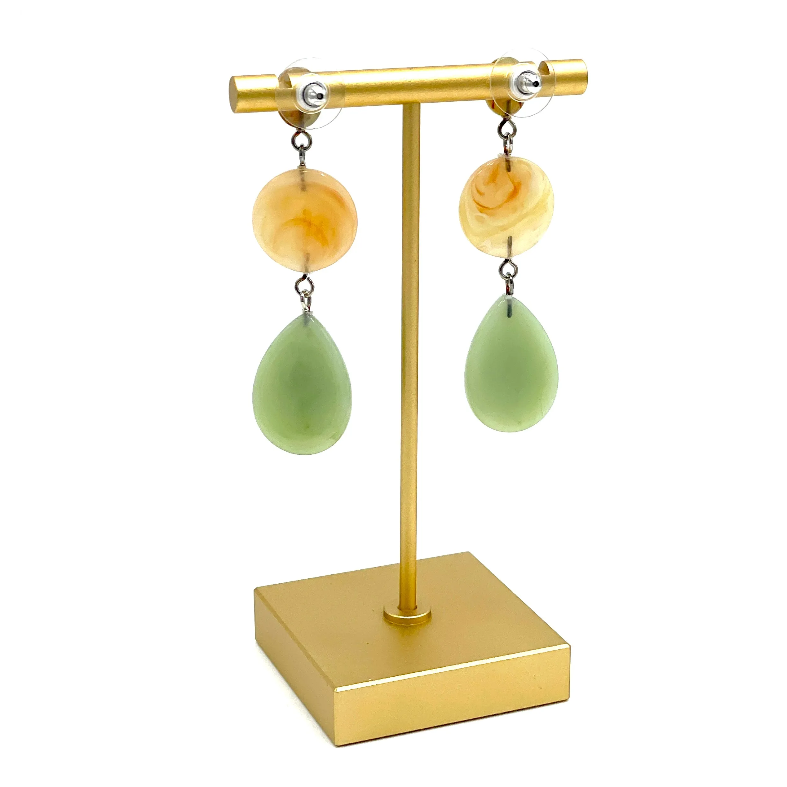 Marbled Peach Aventurine & Amber Lucite Trinket Earrings