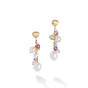 Marco Bicego Paradise Collection 18K Yellow Gold Mixed Gemstone and Pearl Short Drop Earrings